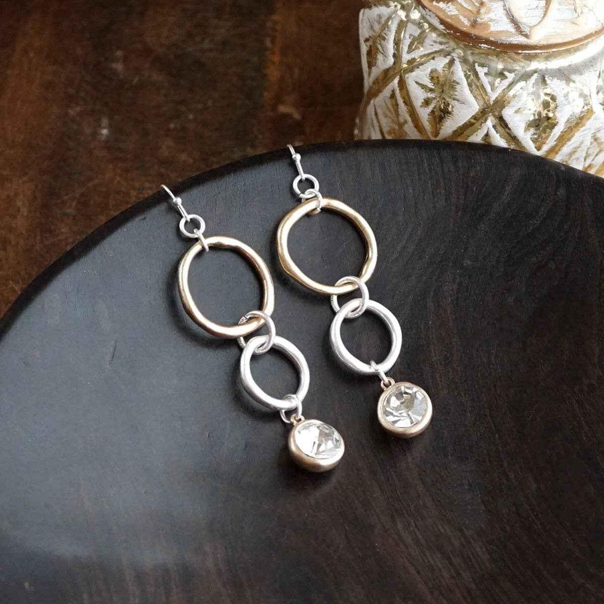 Crystal Drop Link Earrings: Two Tone