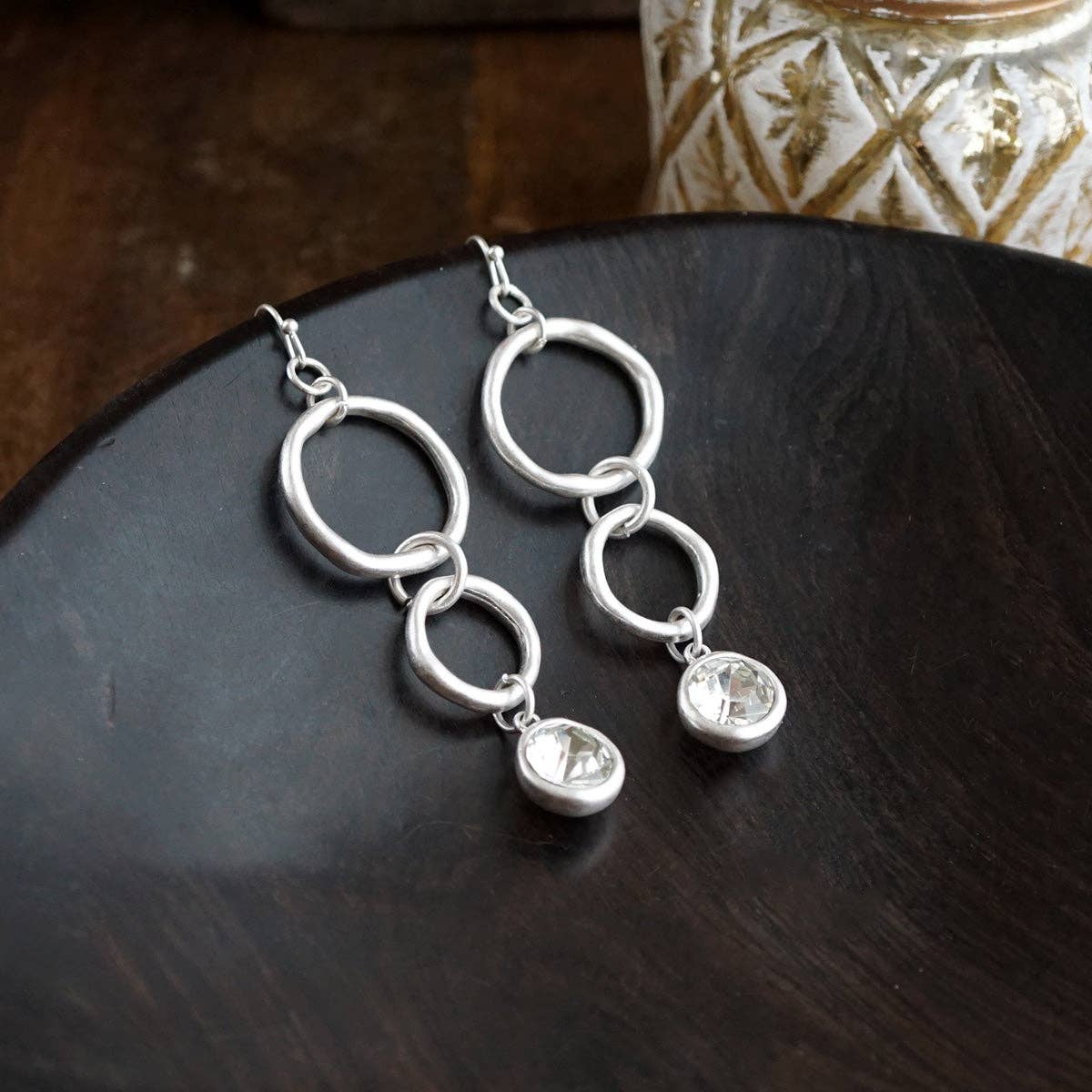 Crystal Drop Link Earrings: Two Tone - Image 10