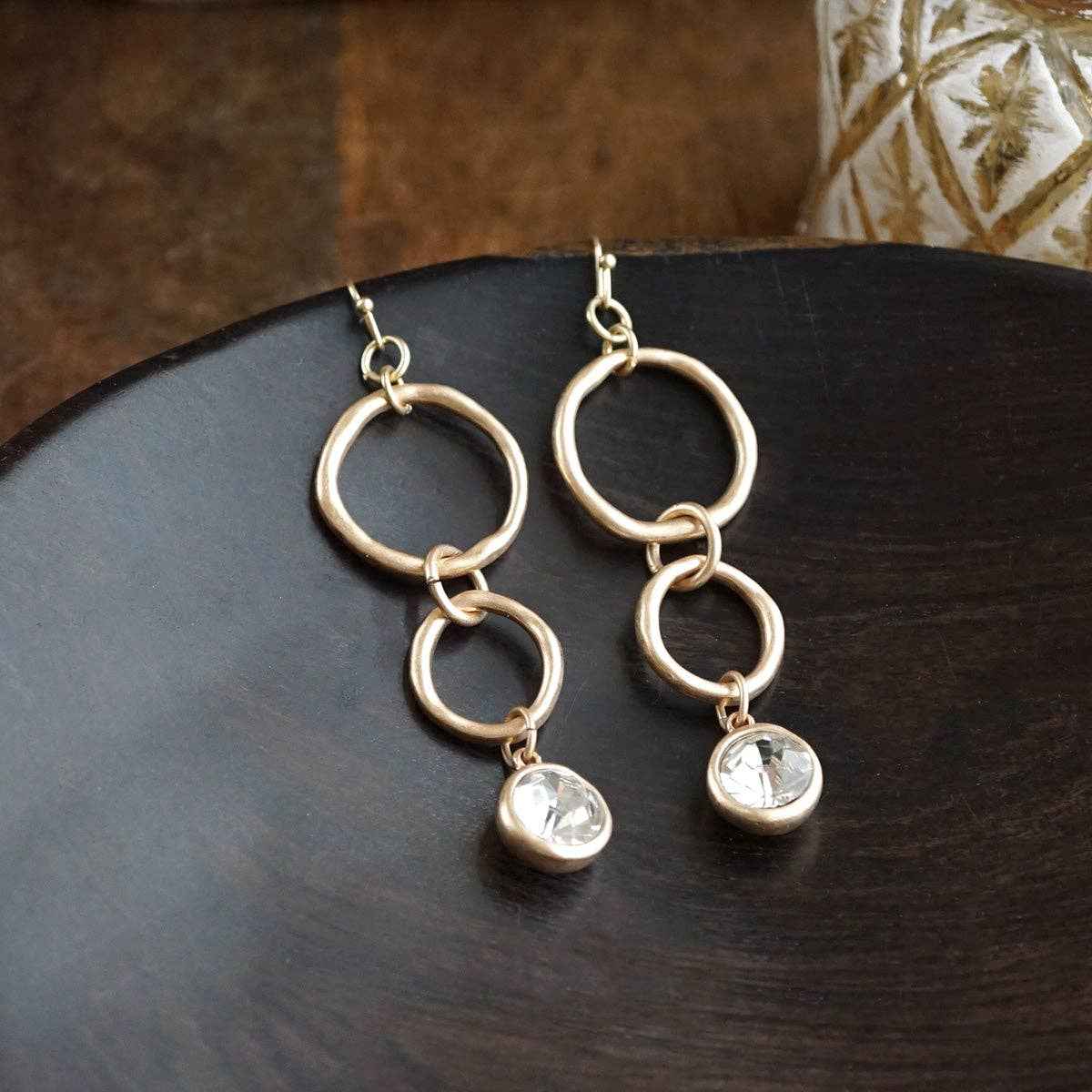 Crystal Drop Link Earrings: Two Tone - Image 2