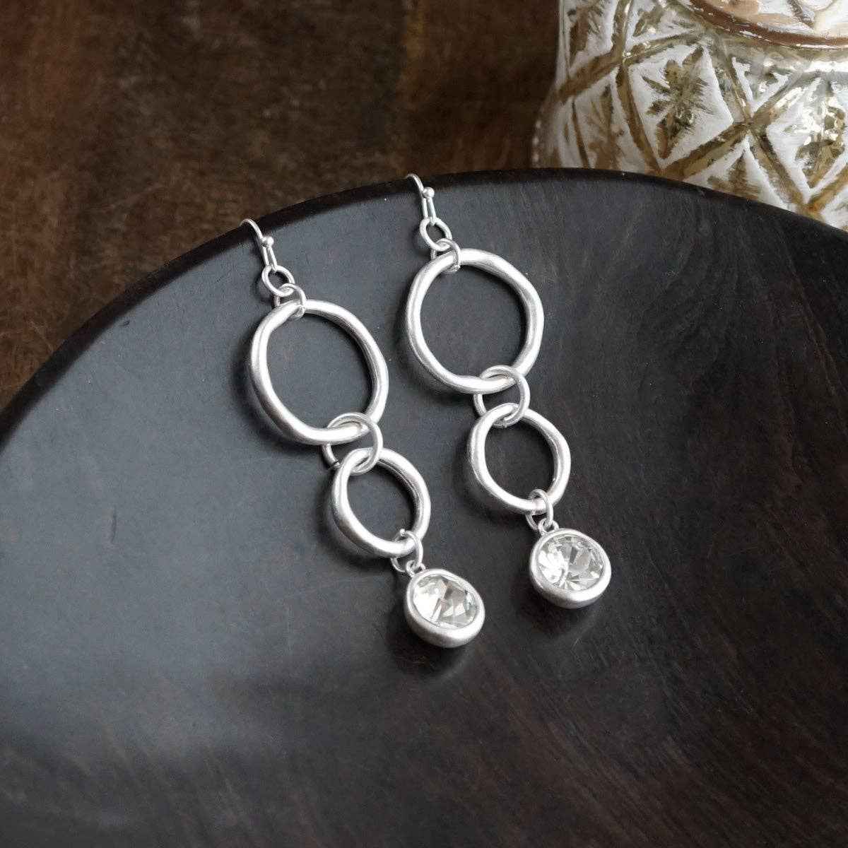 Crystal Drop Link Earrings: Two Tone - Image 3