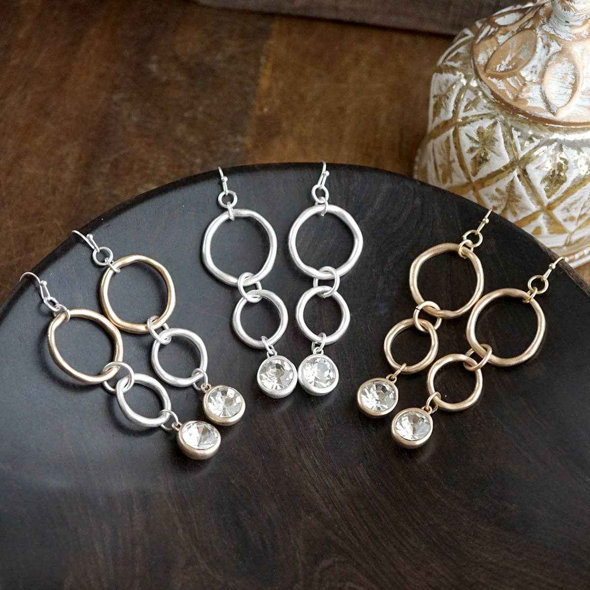 Crystal Drop Link Earrings: Two Tone - Image 4