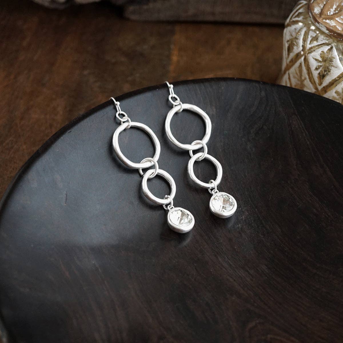 Crystal Drop Link Earrings: Two Tone - Image 6