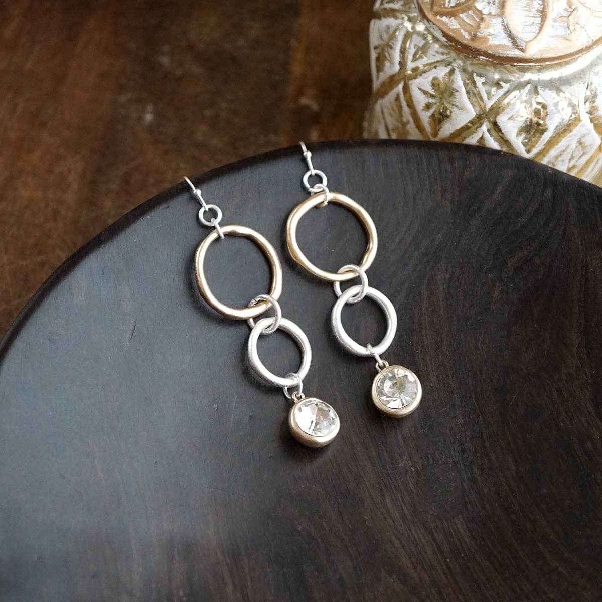 Crystal Drop Link Earrings: Two Tone - Image 7