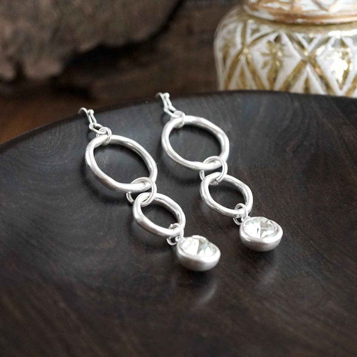 Crystal Drop Link Earrings: Two Tone - Image 8