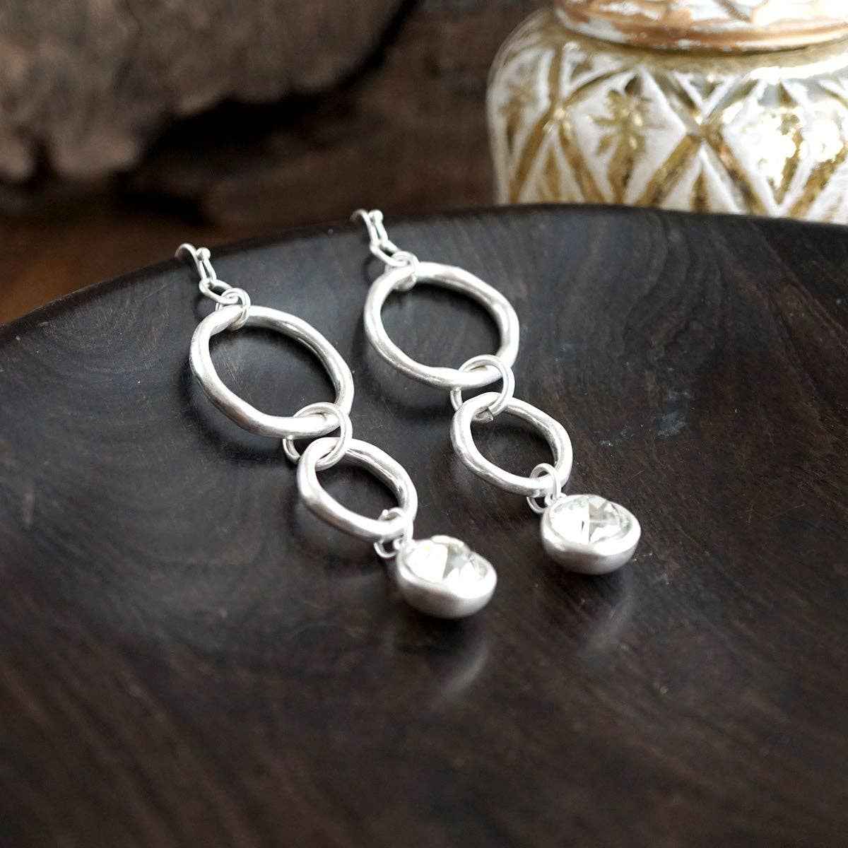 Crystal Drop Link Earrings: Two Tone - Image 9