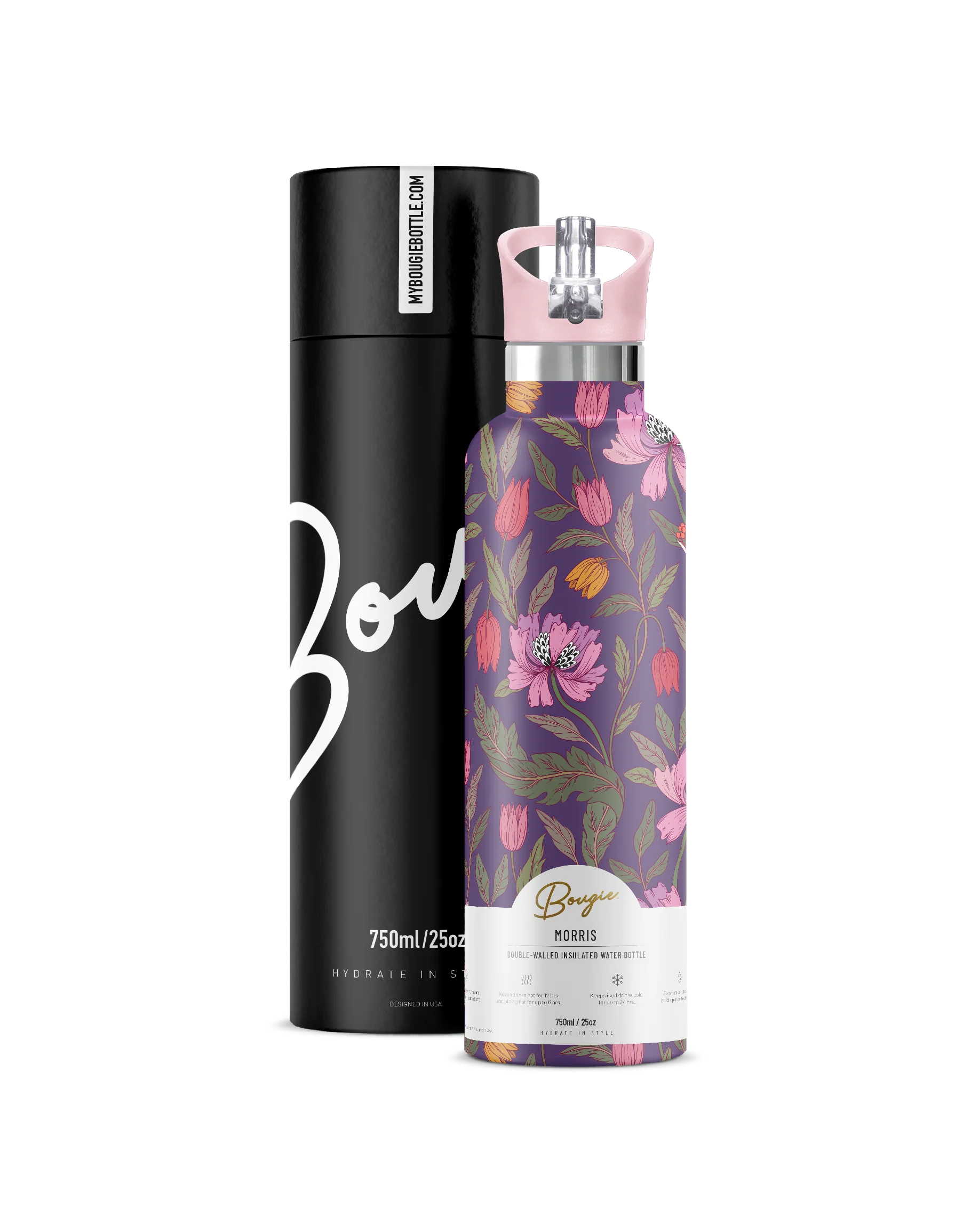 Morriset | Purple Floral Brocade 25 oz Insulated Bottle - Image 8