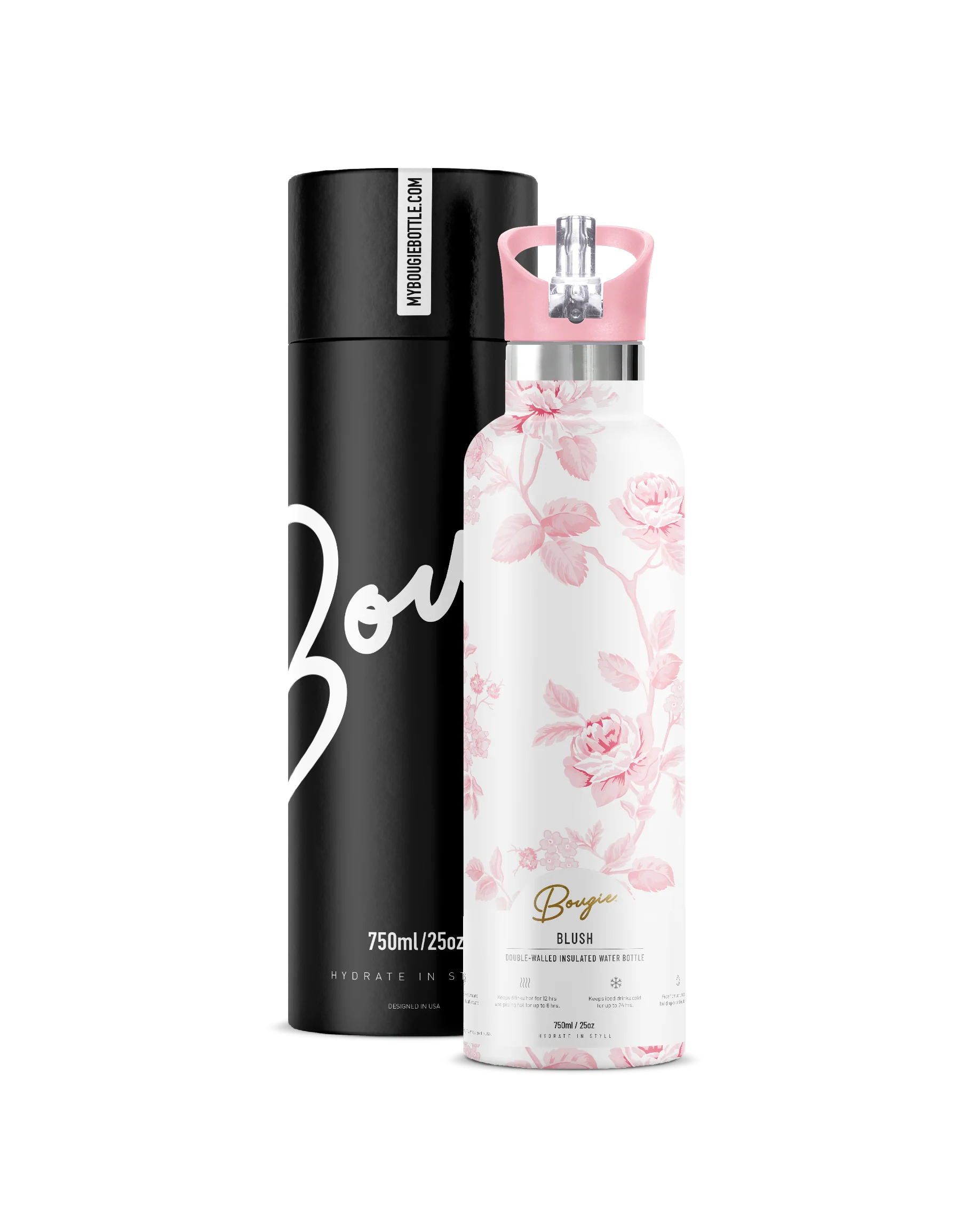 Blush – Floral Insulated Water Bottle | 25oz - Image 3
