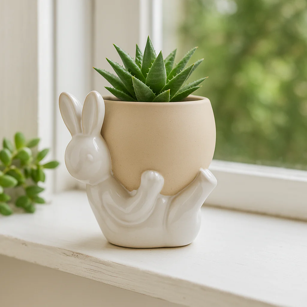Bunny on Back Holding Planter - Image 2