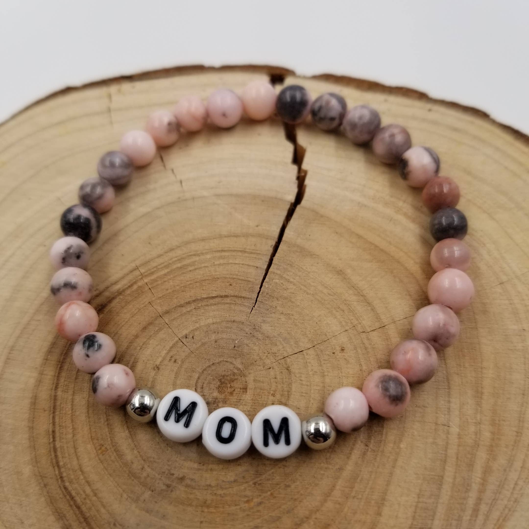 Natural Rhodonite Stone MOM Bracelet - Mother's Day Gift - Image 2