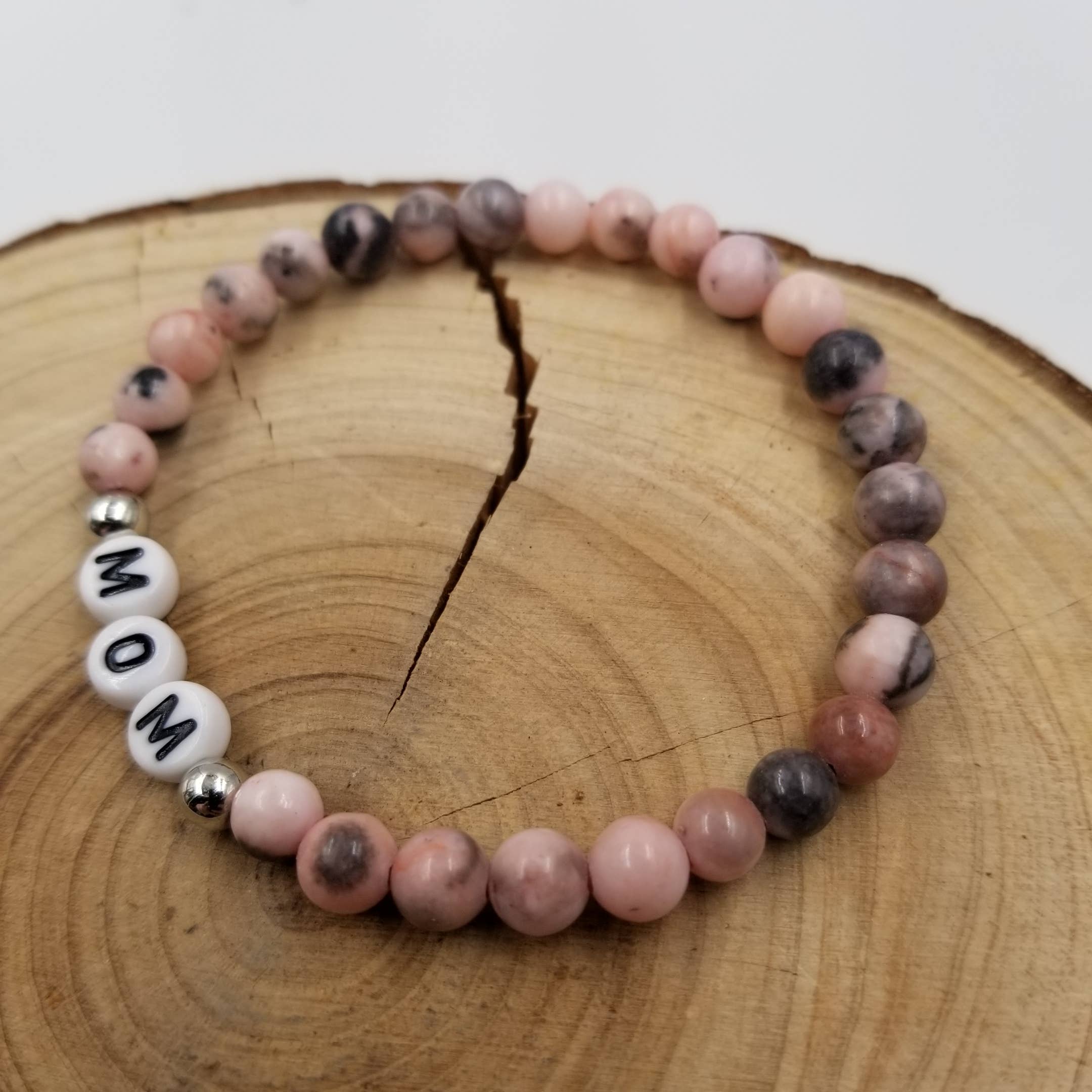 Natural Rhodonite Stone MOM Bracelet - Mother's Day Gift - Image 3