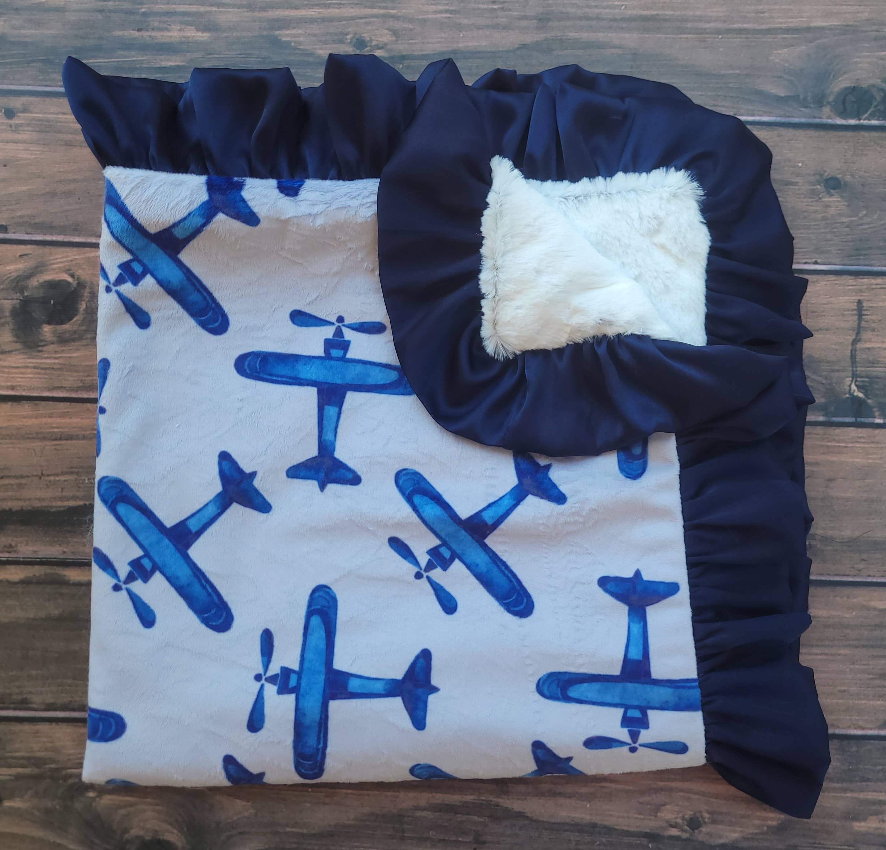 Navy Airplanes Baby Blanket - Image 2