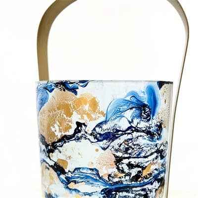 NAVY GOLD WATERCOLOR GLASS CANDLE HOLDER 18" H X 6" DIA - Image 2