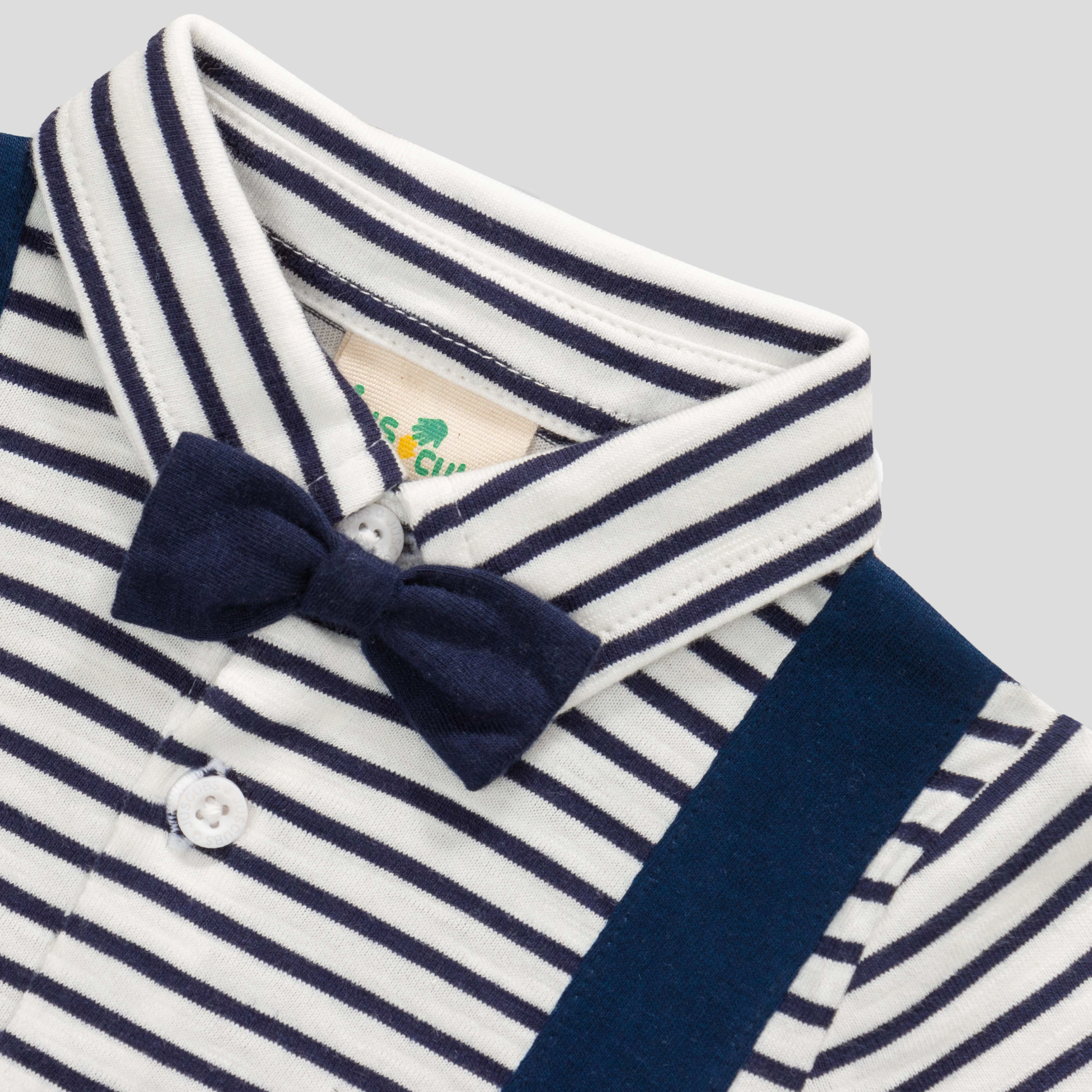 Navy Suspender Bodysuit with Bow Tie for Baby Boys: 6-9Months - Image 3
