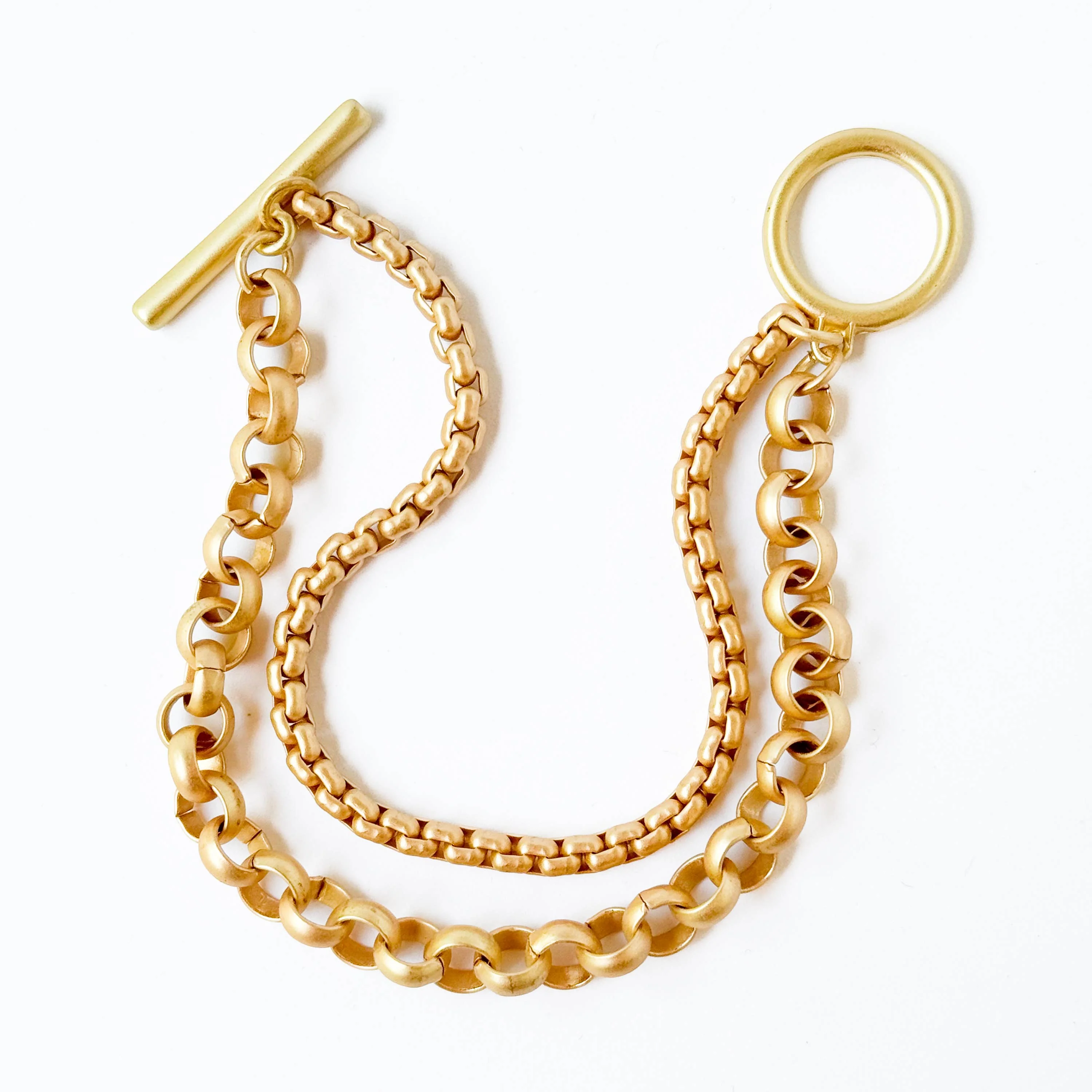 Double Rolo Gold Chain Bracelet With Toggle, Satin Gold