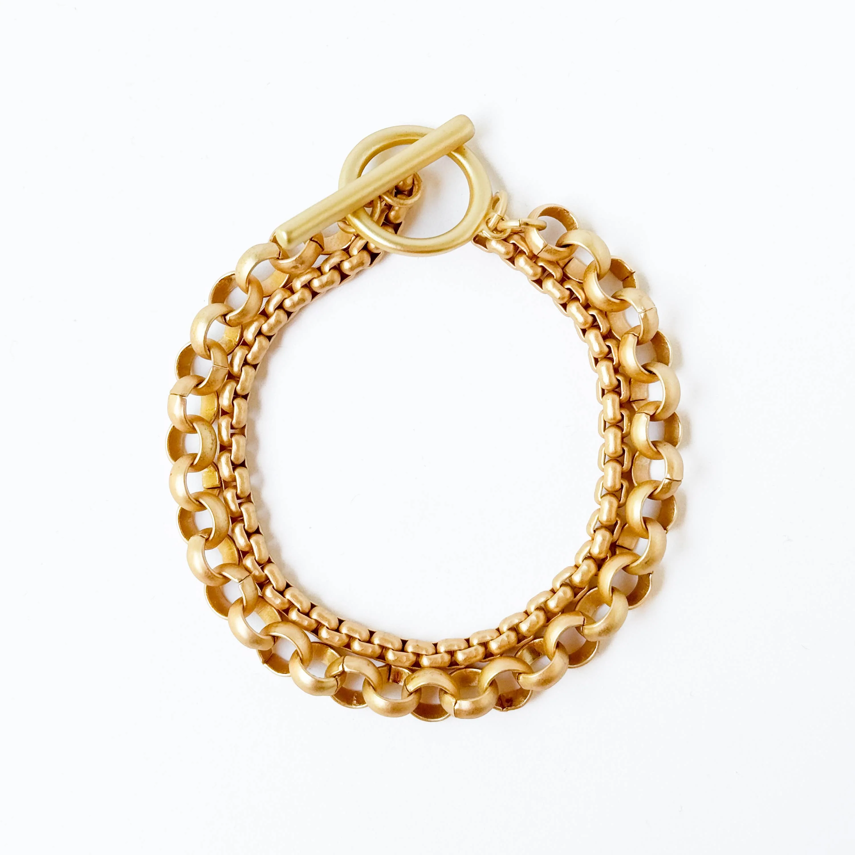 Double Rolo Gold Chain Bracelet With Toggle, Satin Gold - Image 2