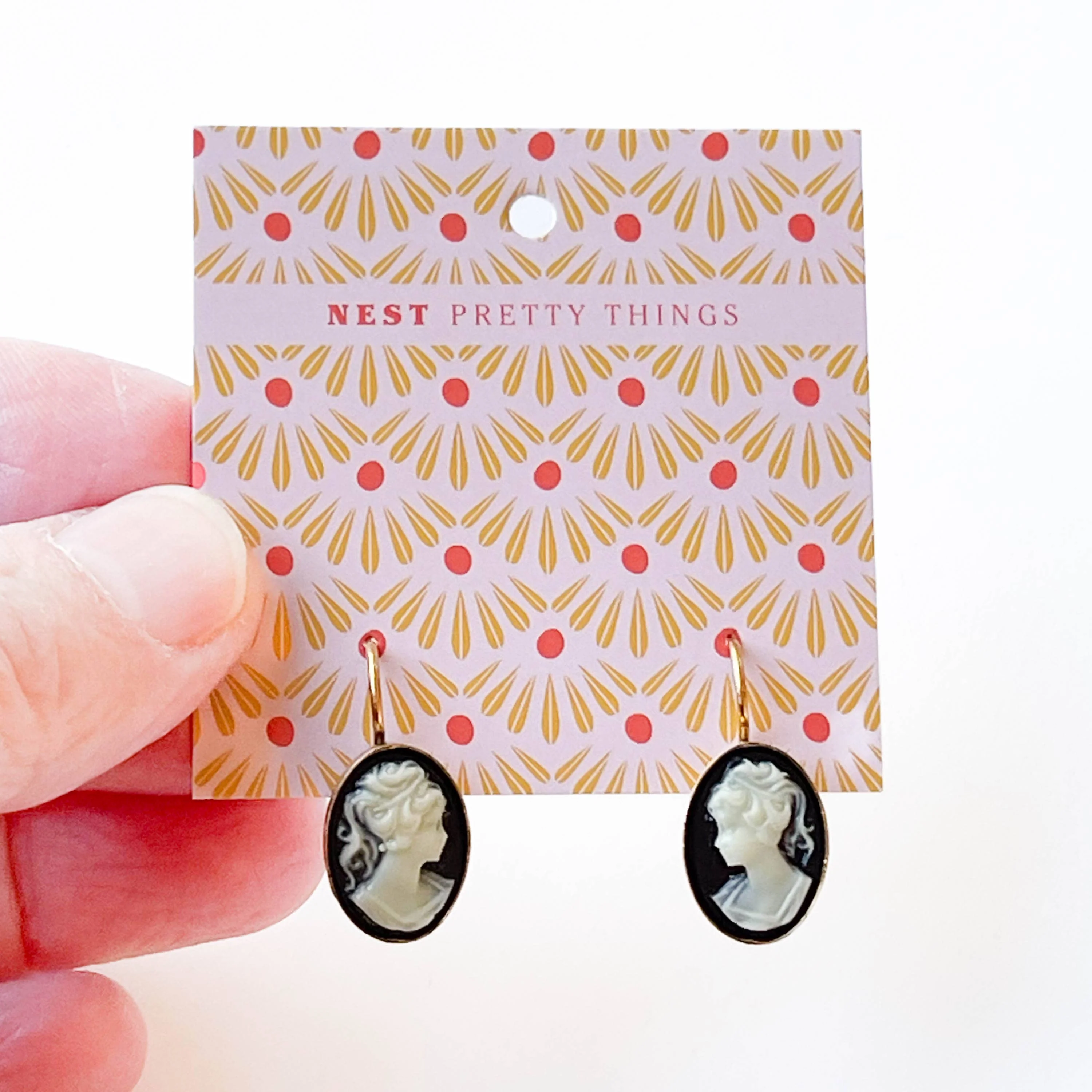 Small Black Cameo Earrings - Image 6