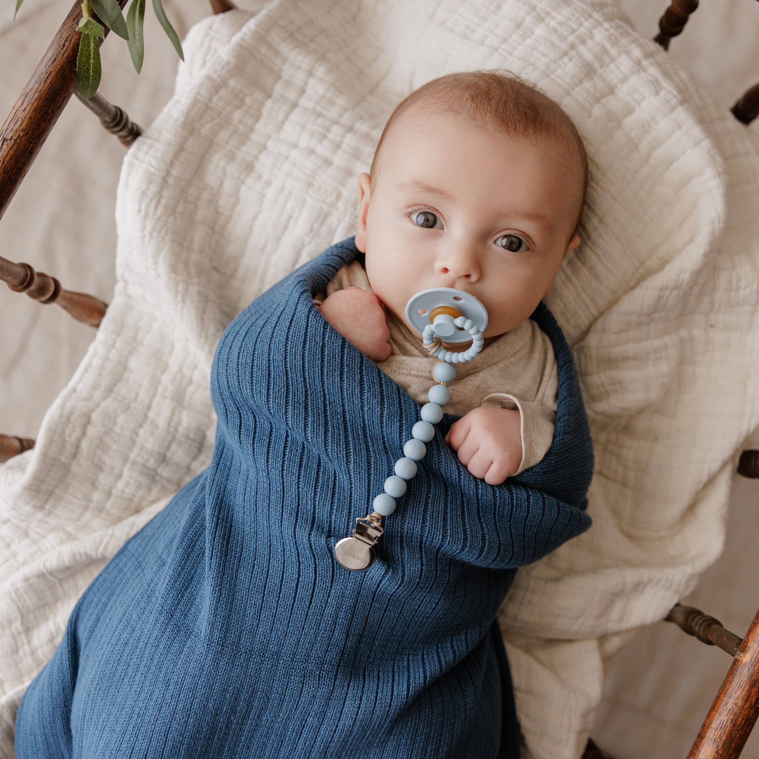 Ribbed Baby Swaddle Blanket: Denim Blue - Image 2