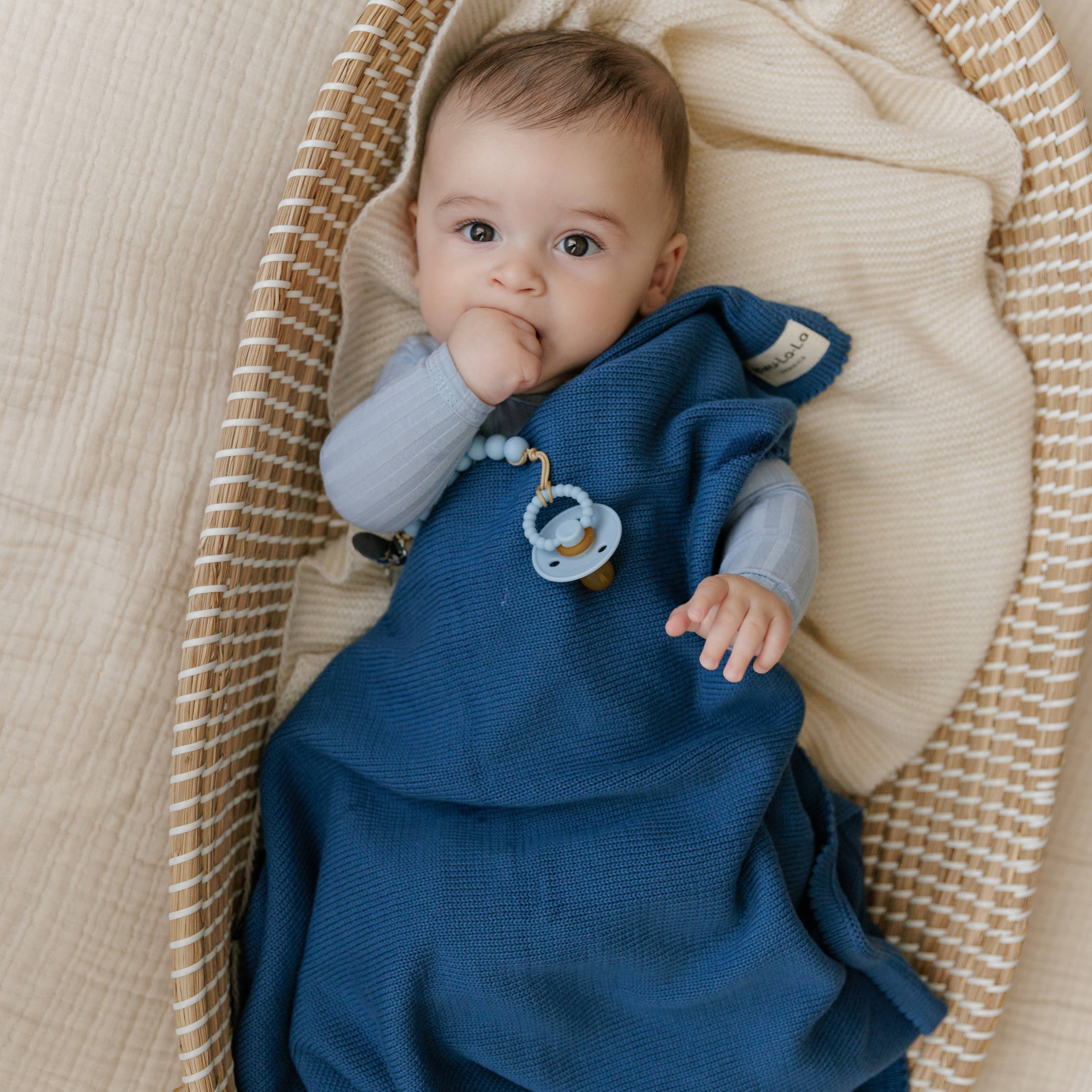 Ribbed Baby Swaddle Blanket: Denim Blue - Image 3