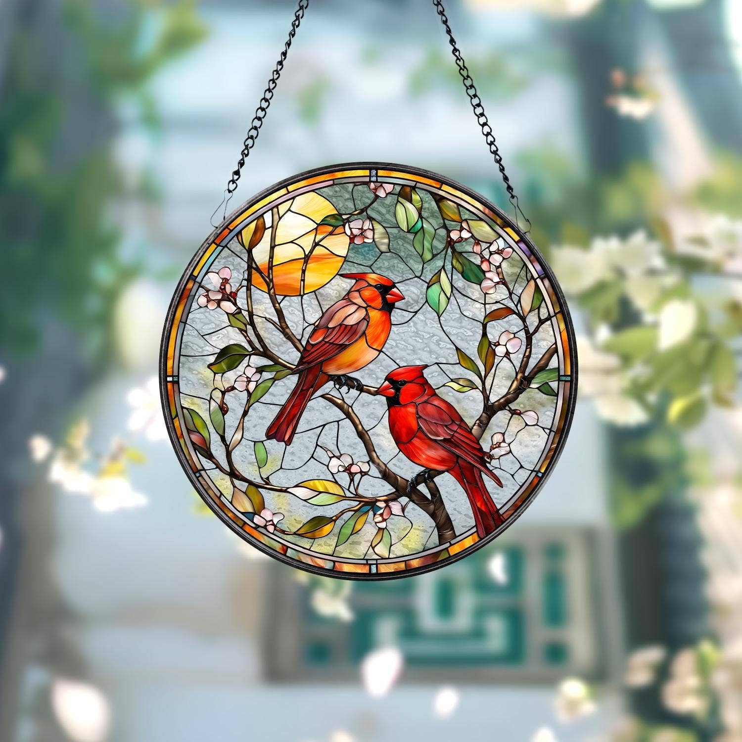 Cardinal Glass Suncatcher, Bird Glass Art, Memorial Gift - Image 2