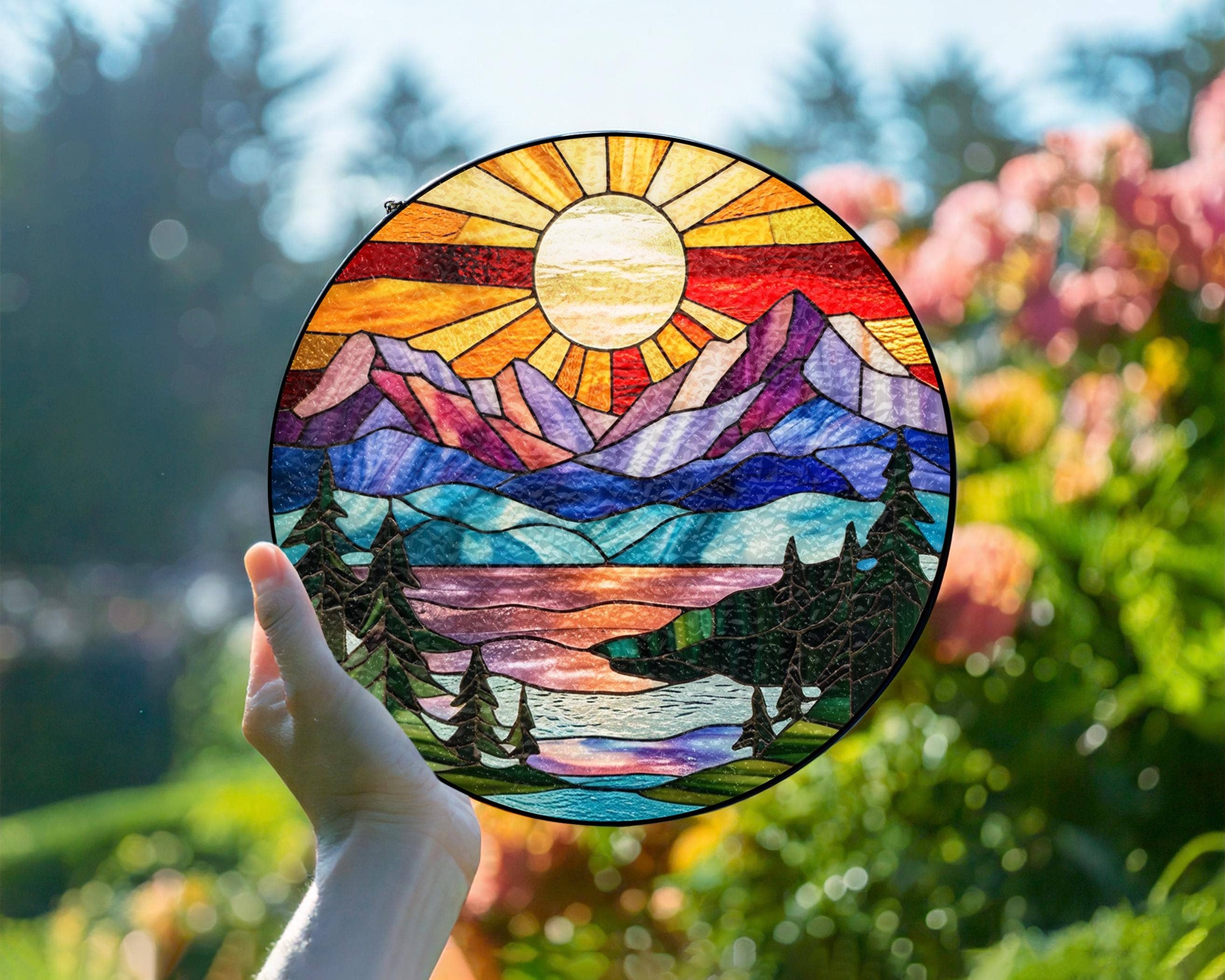 Mountain Range Stained Glass Suncatcher, Nature Decor Art - Image 4