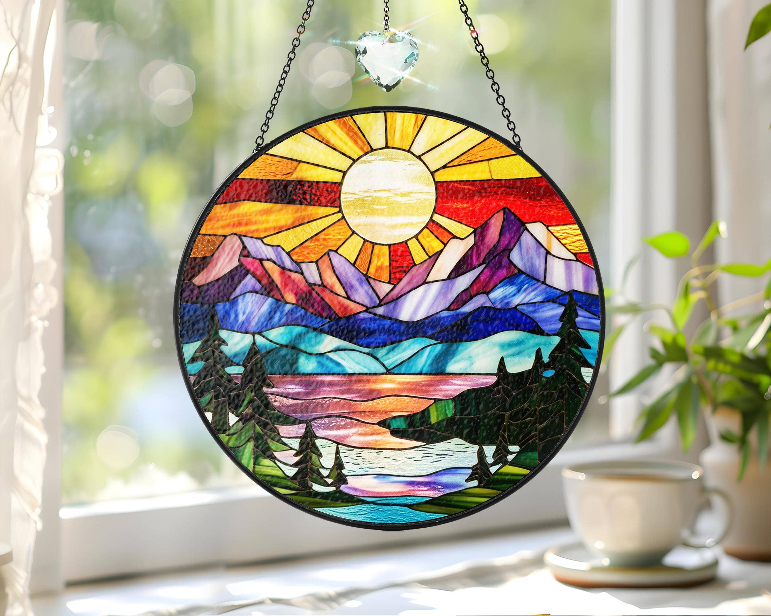 Mountain Range Stained Glass Suncatcher, Nature Decor Art - Image 5