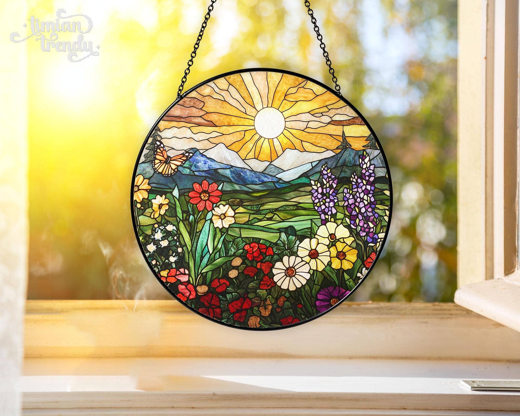 Mountain Wildflowers Stained Glass Suncatcher, Window Decor - Image 2