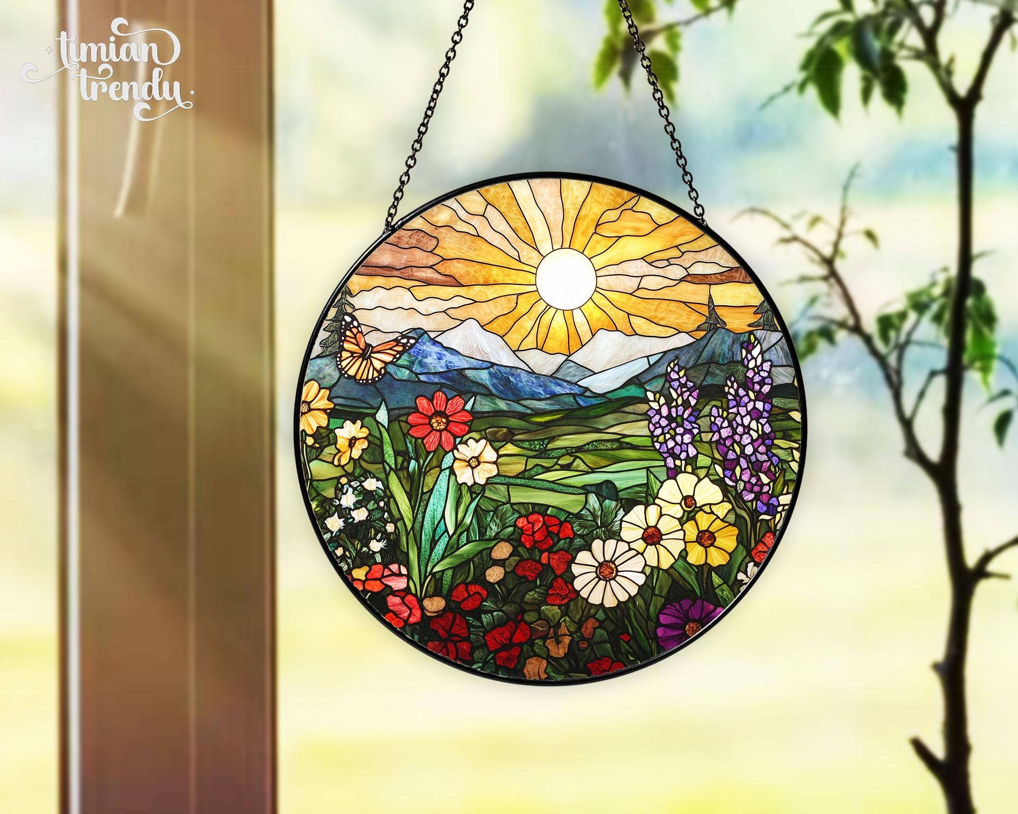 Mountain Wildflowers Stained Glass Suncatcher, Window Decor - Image 3