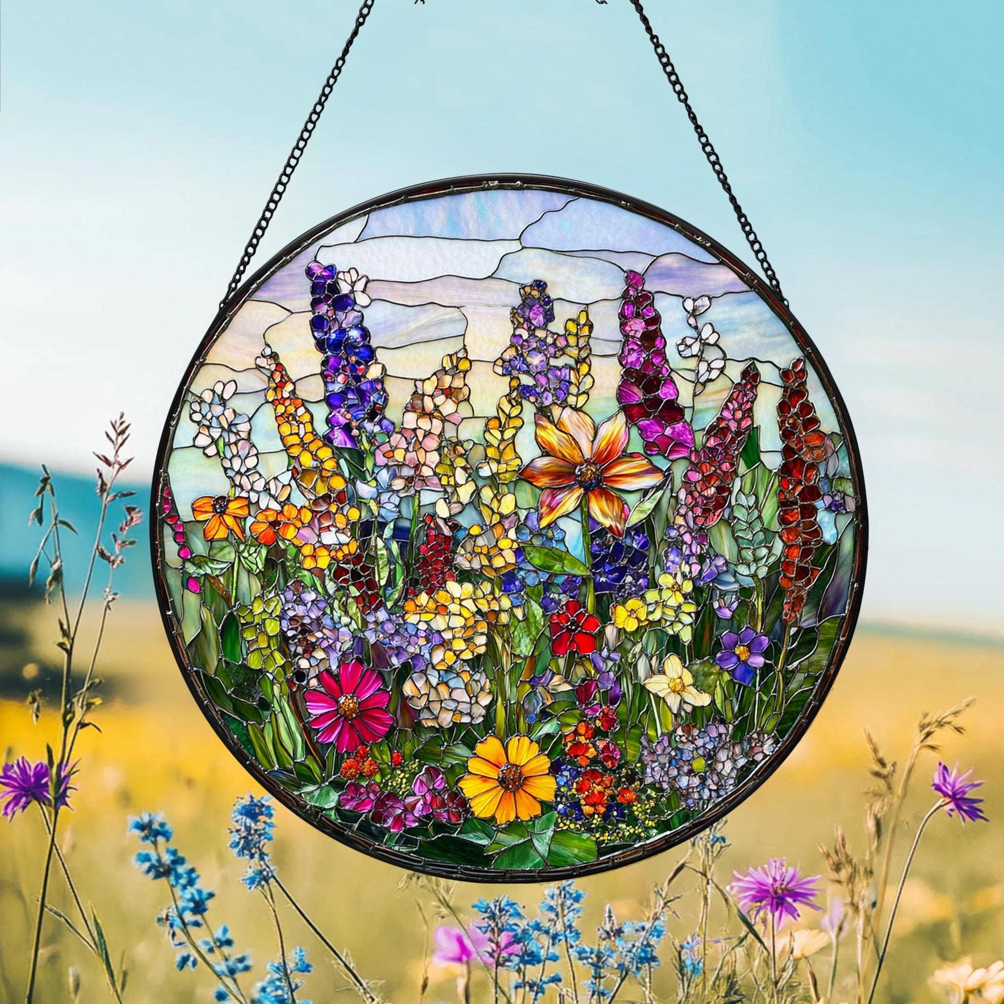 Wildflowers Stained Glass Suncatcher, Garden Flowers Decor