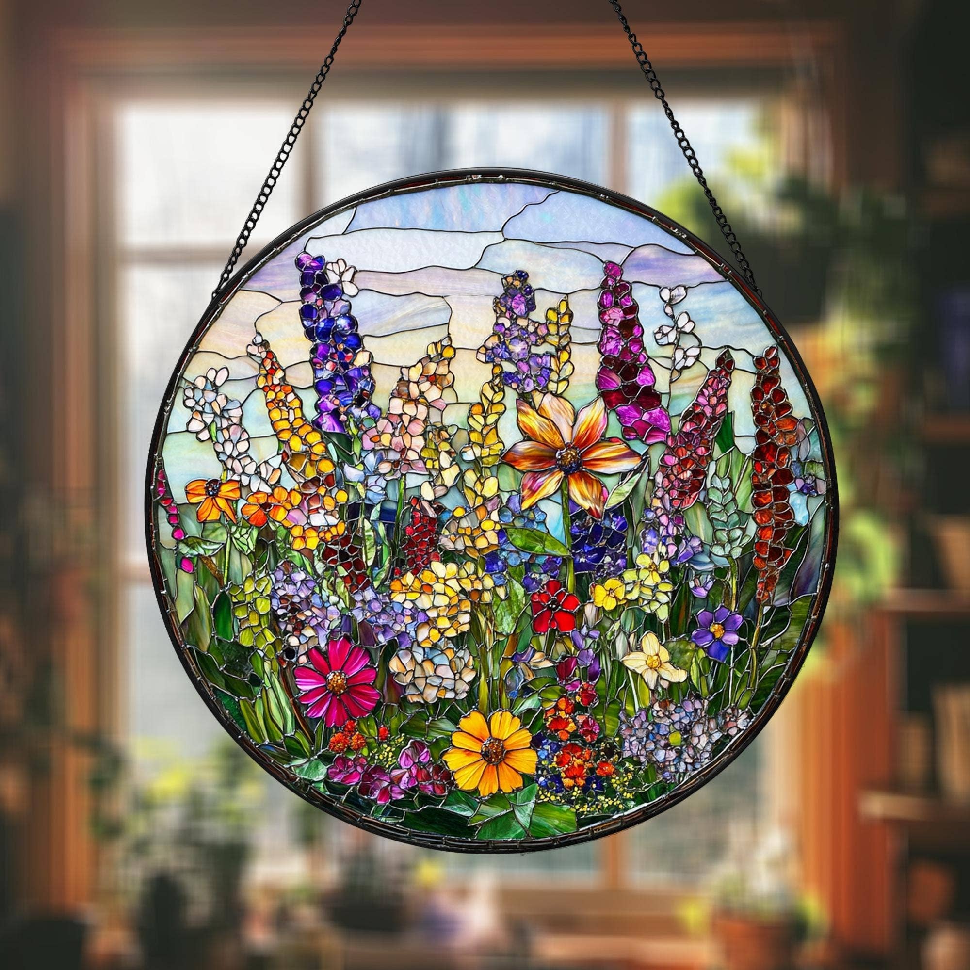 Wildflowers Stained Glass Suncatcher, Garden Flowers Decor - Image 2