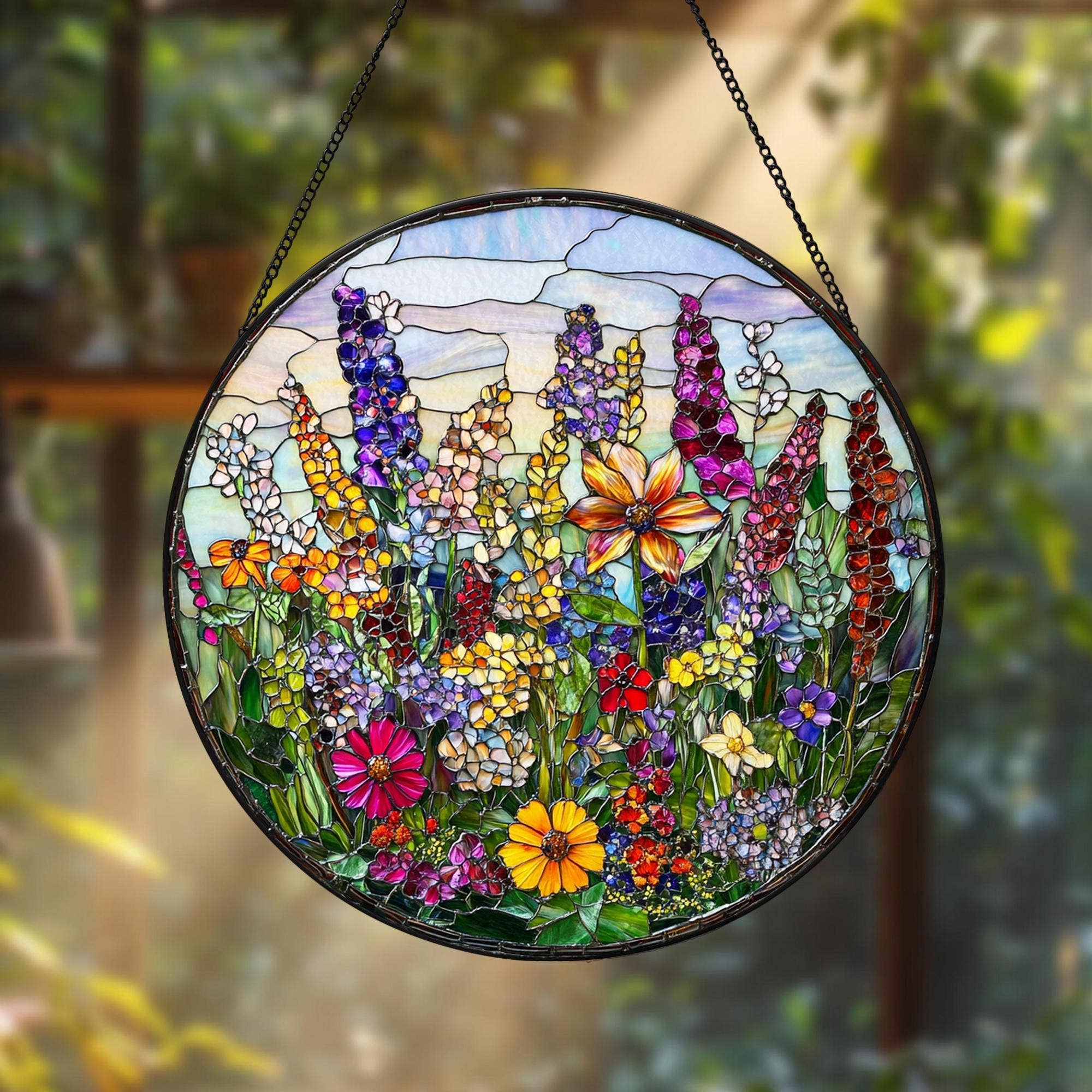 Wildflowers Stained Glass Suncatcher, Garden Flowers Decor - Image 3