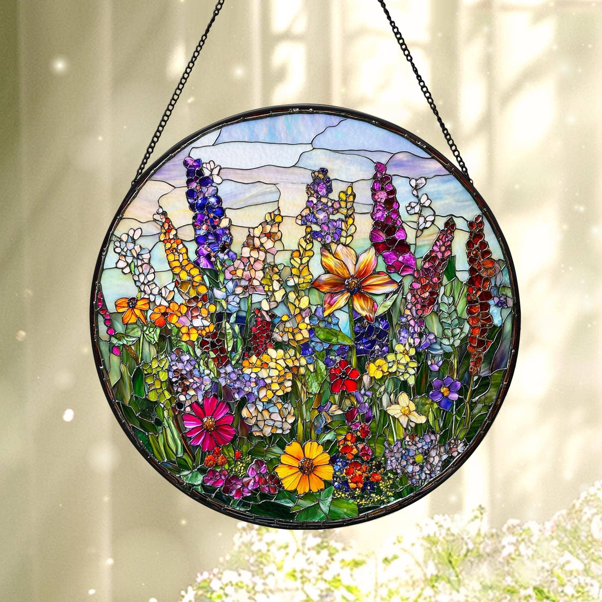 Wildflowers Stained Glass Suncatcher, Garden Flowers Decor - Image 4