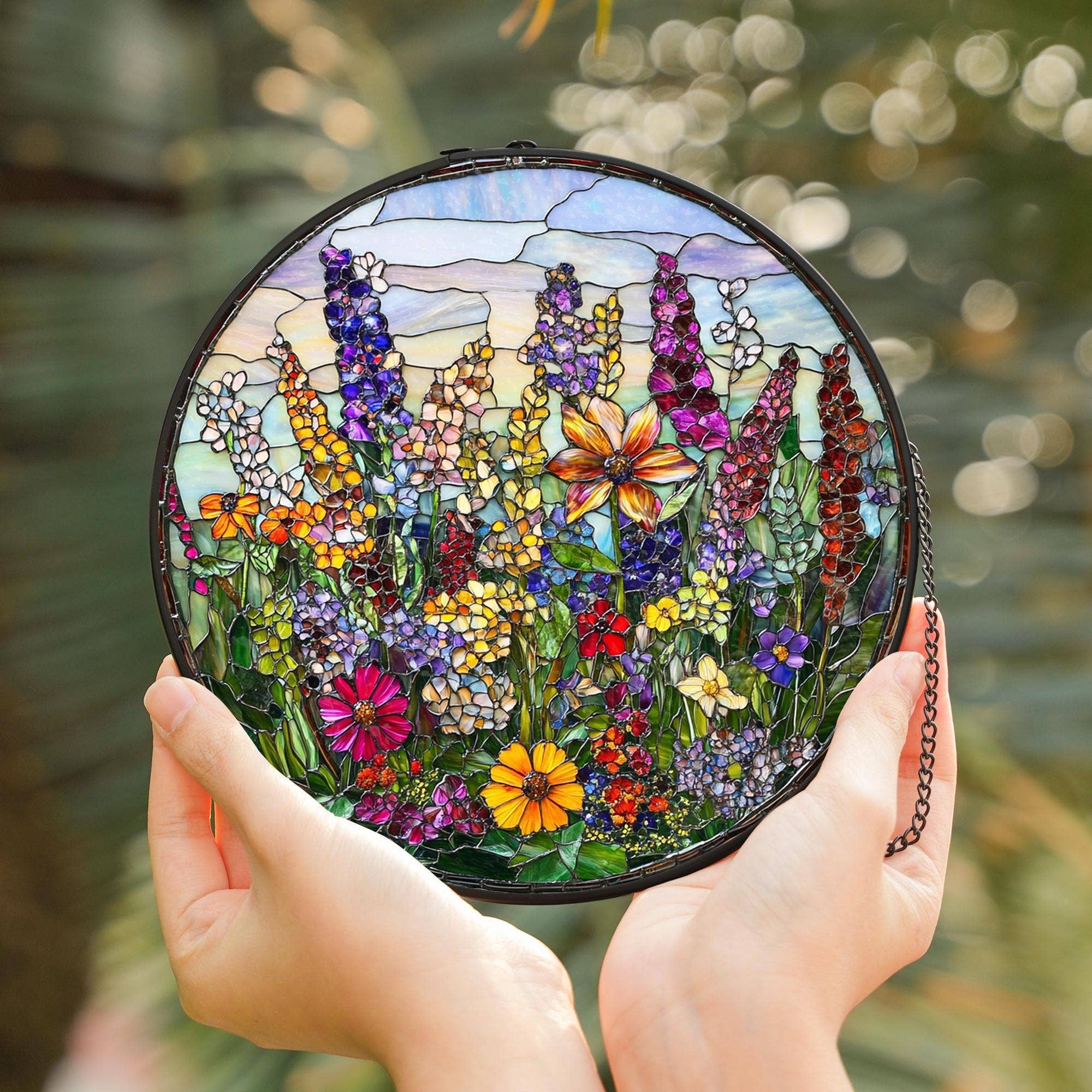 Wildflowers Stained Glass Suncatcher, Garden Flowers Decor - Image 5