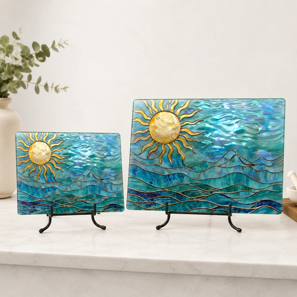 Ocean Sun Tempered Glass Cutting Board, Coastal Charcuterie : 8x11 inch - Image 2