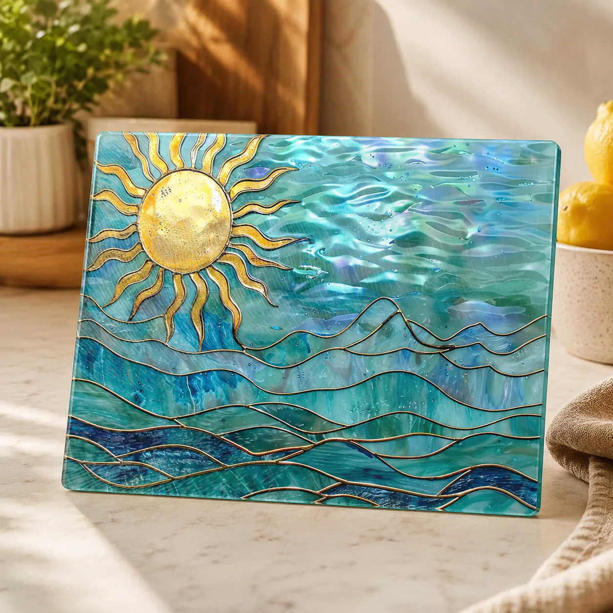 Ocean Sun Tempered Glass Cutting Board, Coastal Charcuterie : 8x11 inch - Image 4