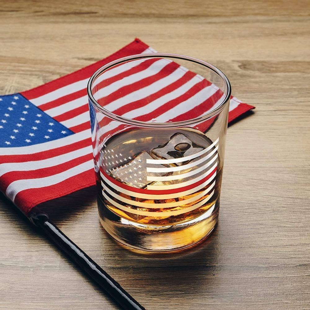 Thin Red Line Fire Fighter American Flag - Whiskey Glass - Image 4
