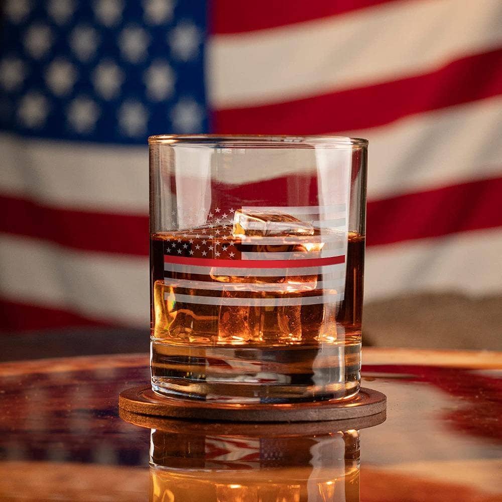Thin Red Line Fire Fighter American Flag - Whiskey Glass - Image 5