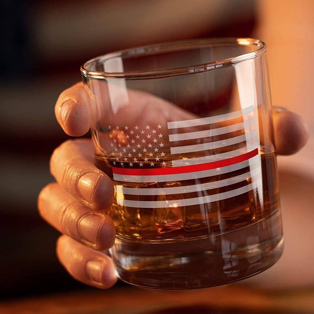 Thin Red Line Fire Fighter American Flag - Whiskey Glass - Image 6