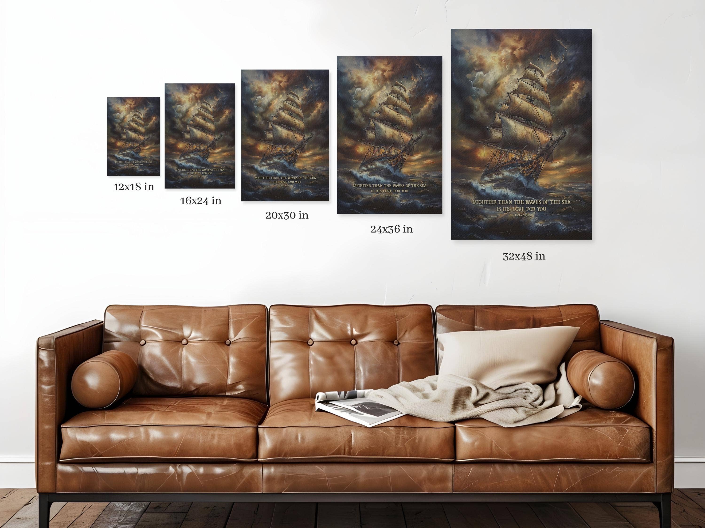 Christian Men's Canvas Sign - Psalm 93, Ship at Sea - Image 3