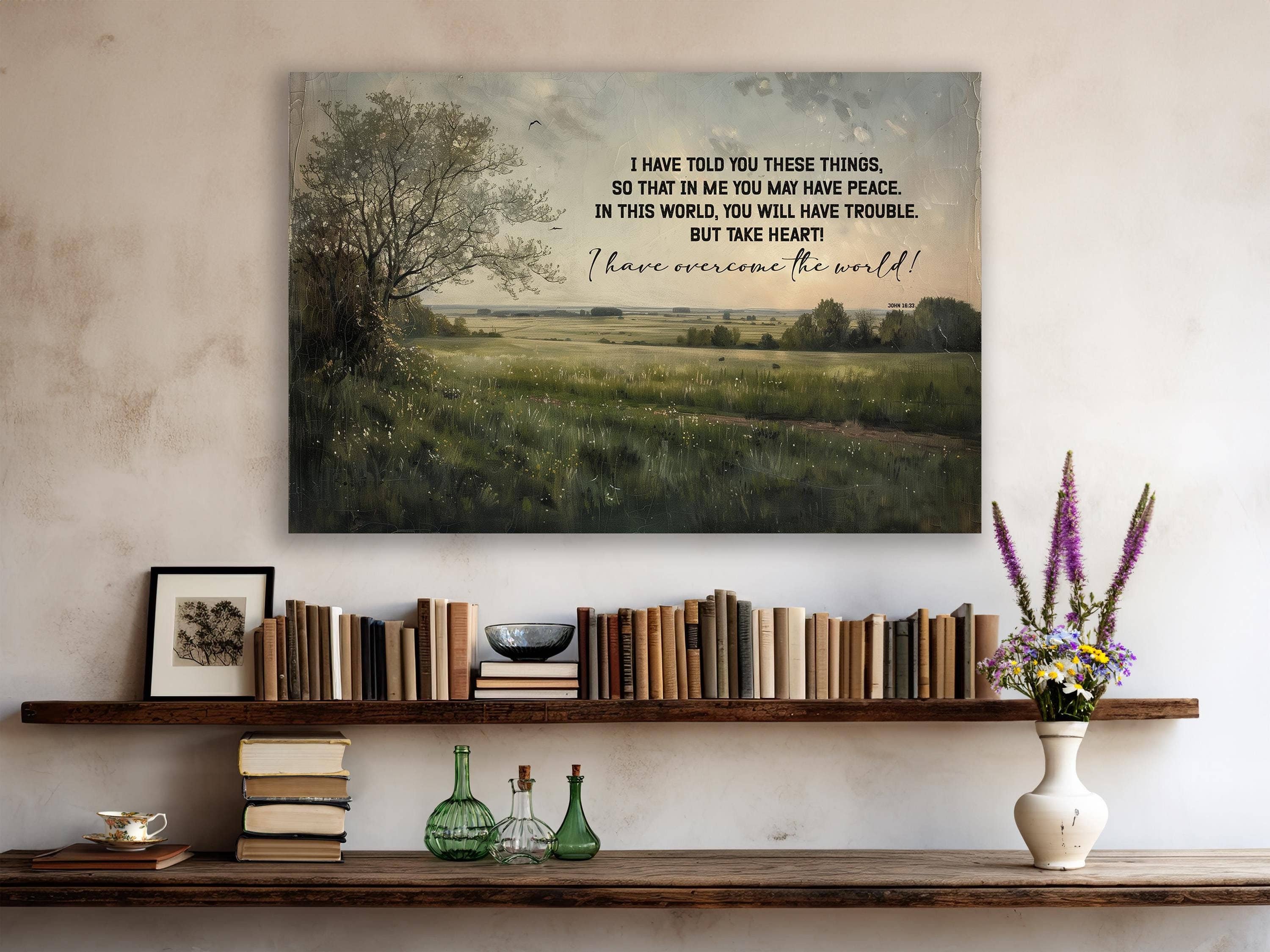 Olive Branch Farmhouse - Take Heart John 16:33 Scripture Landscape Christian Canvas
