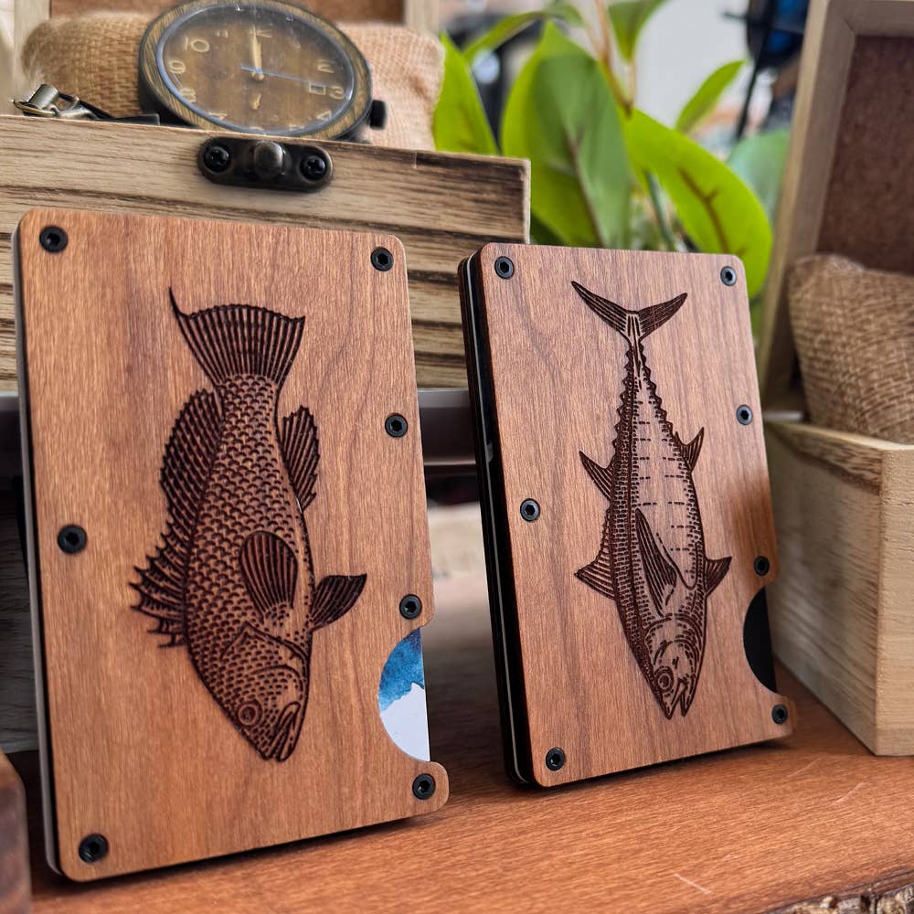 Wood Engraved Wallet Minimalist RFID Slim Wooden Sea Life - Image 3