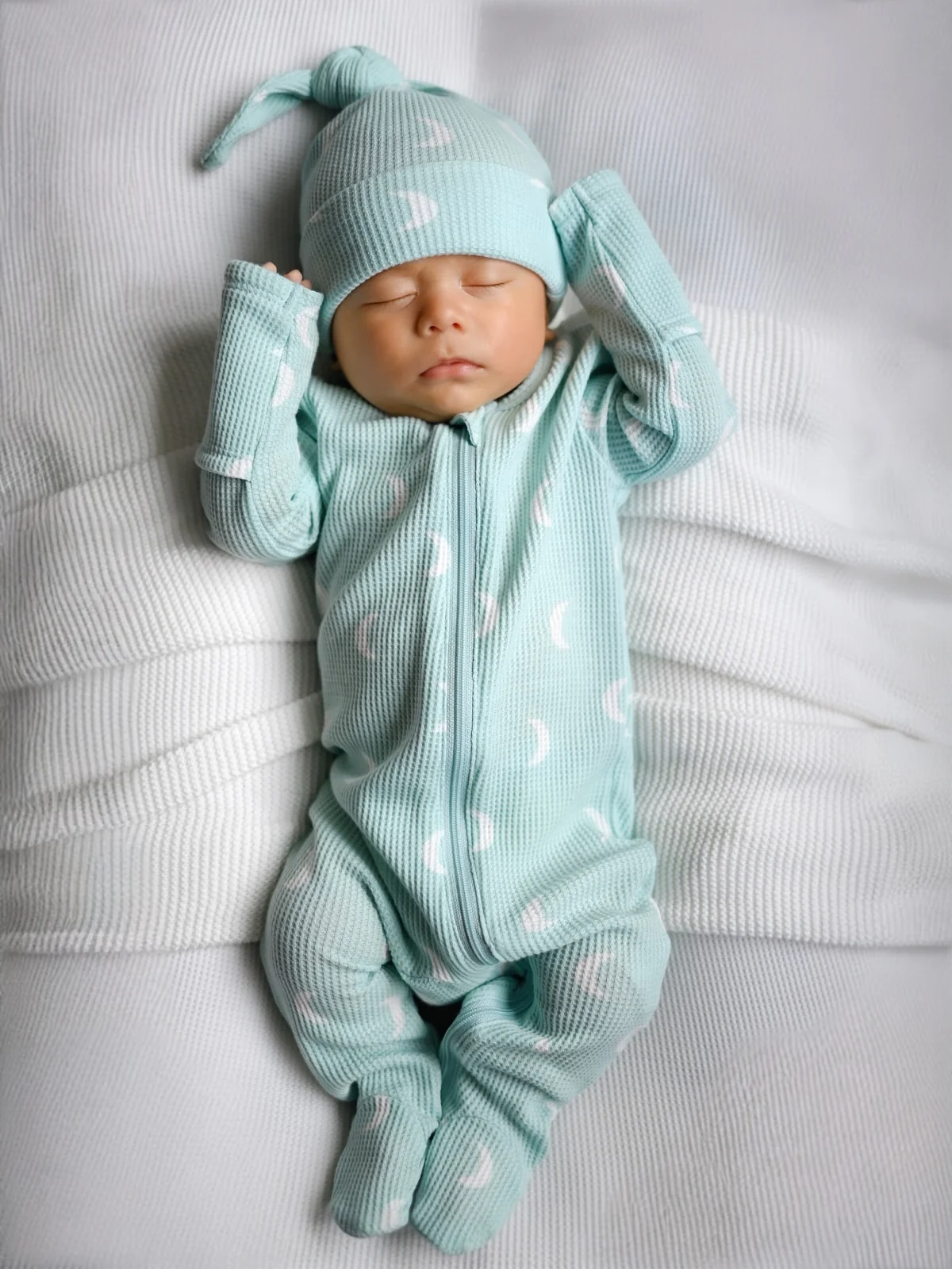 Organic Waffle 2-Way Zip Footie, Light Blue Moon