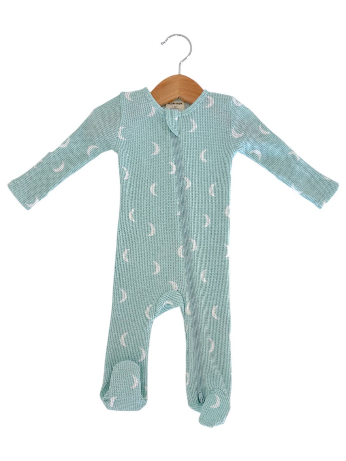 Organic Waffle 2-Way Zip Footie, Light Blue Moon: 3 - 6 mo. - Image 2