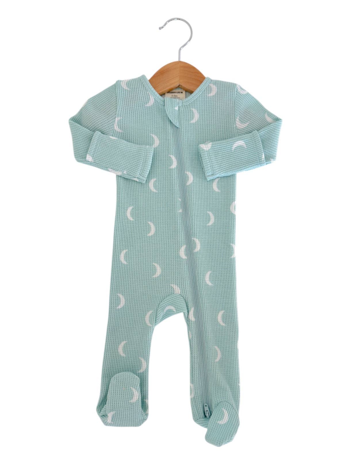 Organic Waffle 2-Way Zip Footie, Light Blue Moon: 3 - 6 mo. - Image 3