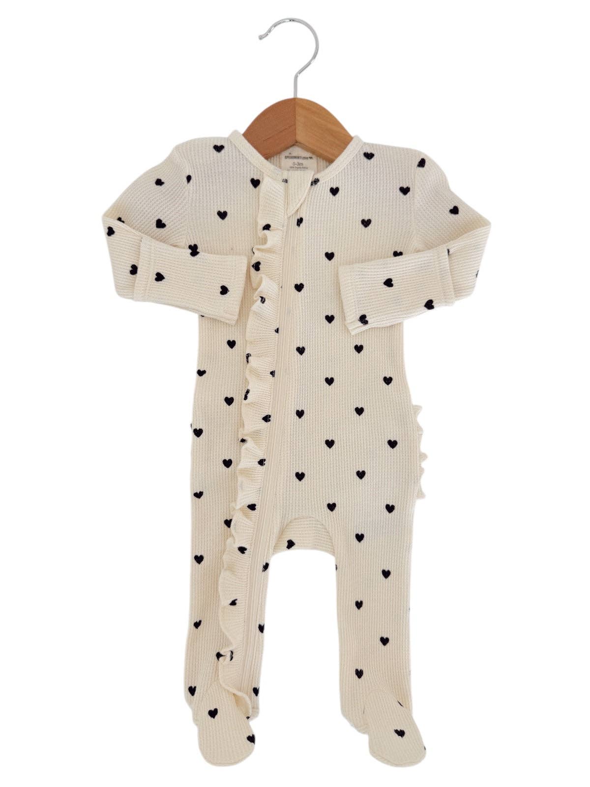 Organic Waffle 2-Way Zip Ruffle Footie, Black Heart - Image 3