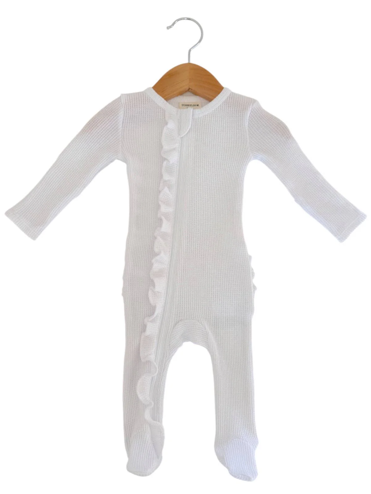 Organic Waffle 2-Way Zip Ruffle Footie, Lucent White: 3 - 6 mo. - Image 2