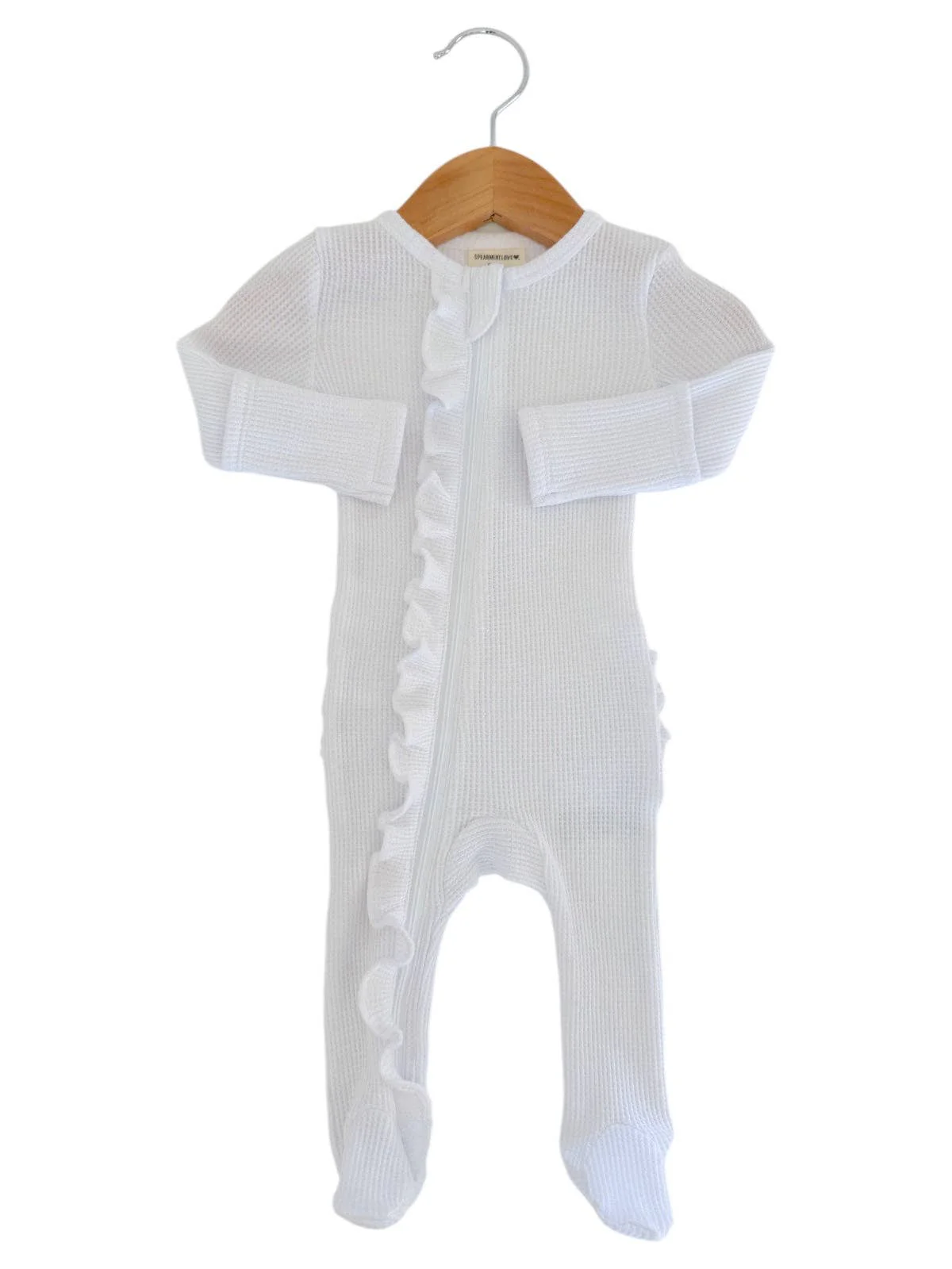 Organic Waffle 2-Way Zip Ruffle Footie, Lucent White: 3 - 6 mo. - Image 3