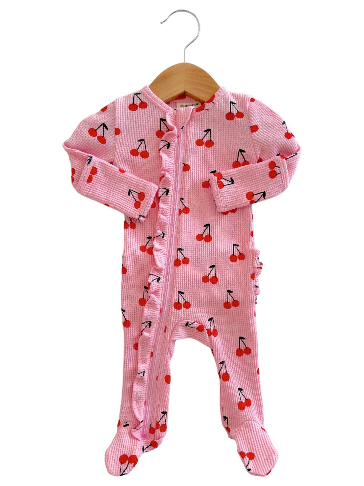 Organic Waffle 2-Way Zip Ruffle Footie, Pink Cherries: 6 - 9 mo. - Image 4