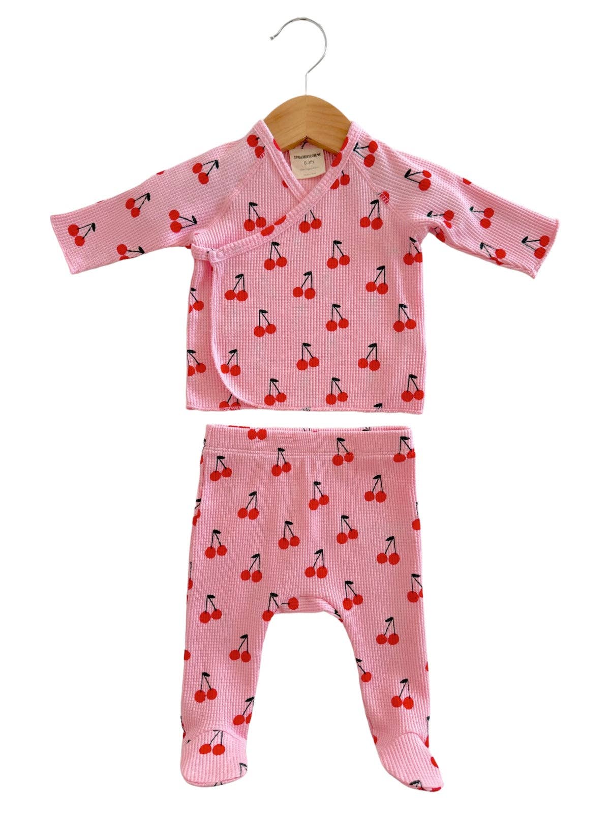Organic Waffle Kimono & Pant Set, Pink Cherries - Image 2