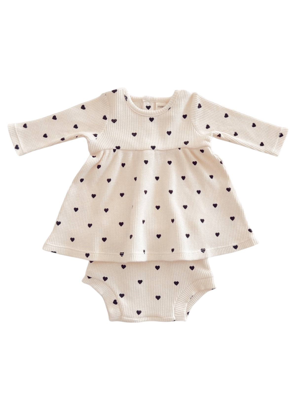 Organic Waffle Simple Dress & Bloomer, Black Heart - Image 3