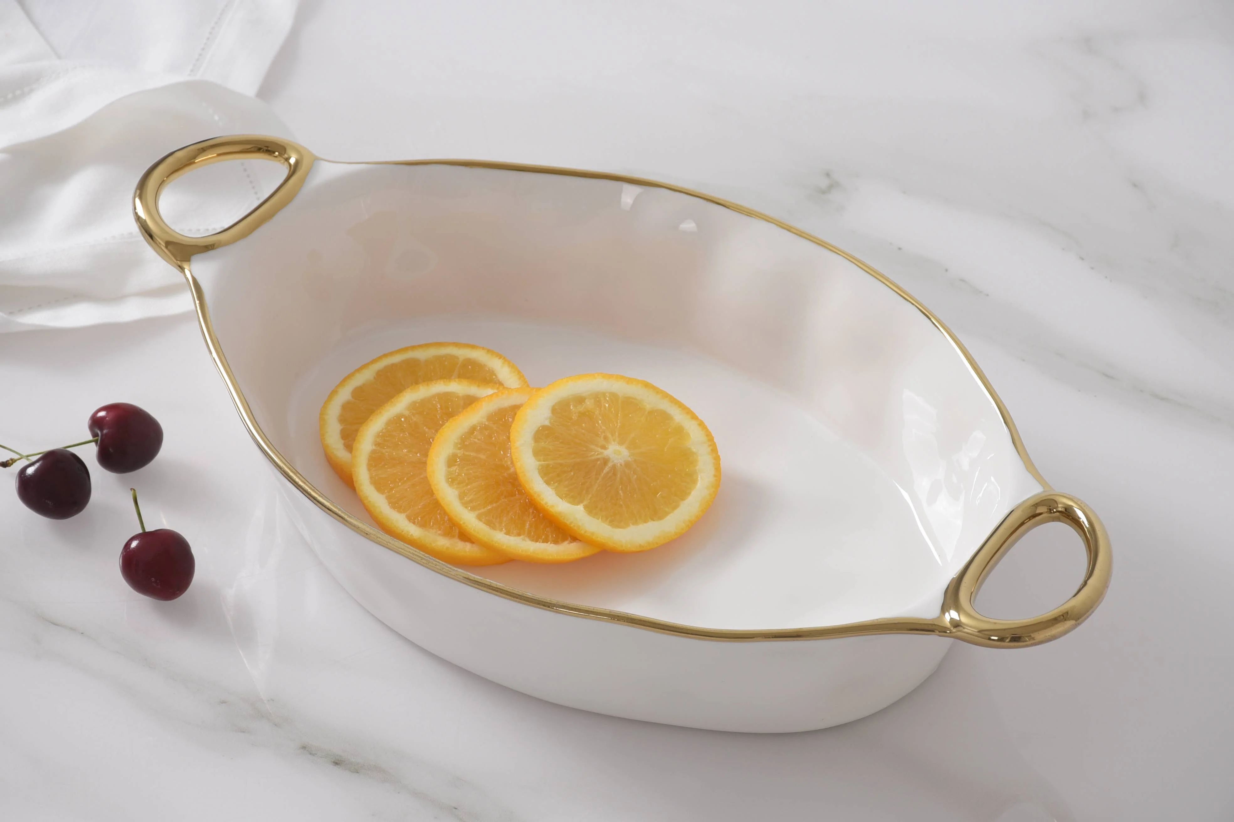 Oval Baking Dish Gold Trim - Image 4